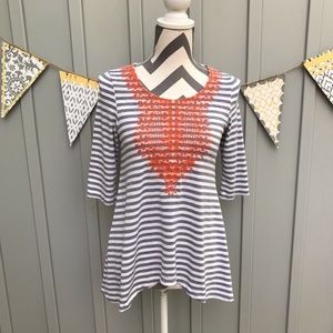 THML Striped Emboidered 3/4 Length Sleeve Top